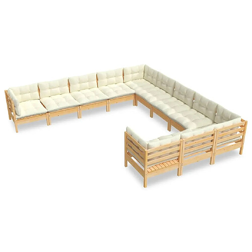 Maison Chic Salon de jardin 11pcs + coussins - Mobilier/Meubles de jardin - Table et chaises d'extérieur crème Bois de pin -MN25401