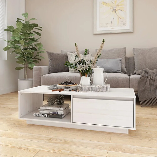 Maison Chic Table basse,Table Console Table d'appoint, Table pour salon Blanc 110x50x33,5 cm Bois de pin massif -MN20563