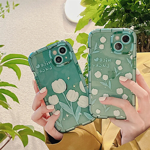 GUPBOO Étui pour iPhone13ProMax peinture à l'huile pour femmes tulipe blanche étui de téléphone portable de style coréen