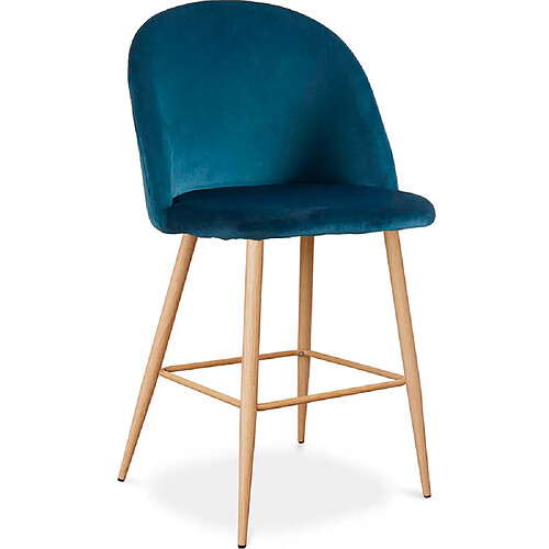 ICONIK INTERIOR Tabouret tapissé en velours - Design scandinave - 66cm - Evelyne Bleu foncé