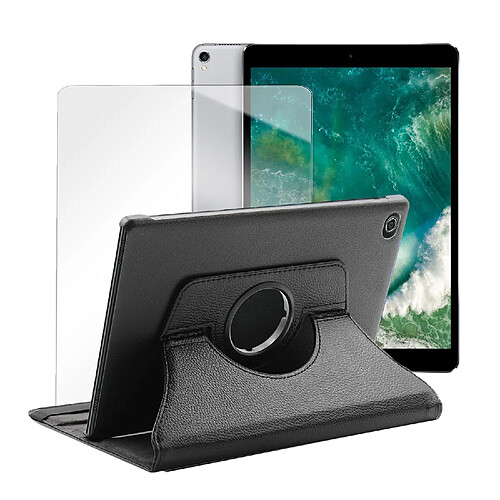 Etui rotatif en simili cuir + verre trempé pour iPad Pro 10.5 (2017) (A1701/A1709/A1852) - Noir - Visiodirect -