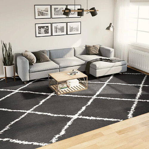 vidaXL Tapis shaggy à poils longs moderne noir et crème 300x400 cm