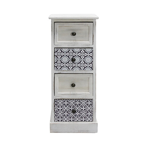 Mobili Rebecca Commode Table De Chevet Étroite Bois Mdf Blanc Gris 4 Tiroirs Vintage Entrée