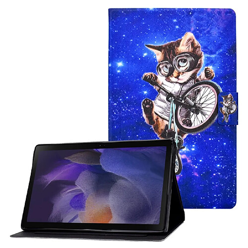 Etui en PU fermeture magnétique avec porte-cartes Chat et vélo pour votre Samsung Galaxy Tab A8 (2021) SM-X200/SM-X205