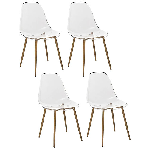 Toilinux Lot de 4 Chaises Thao en polycarbonate - Transparent et Beige