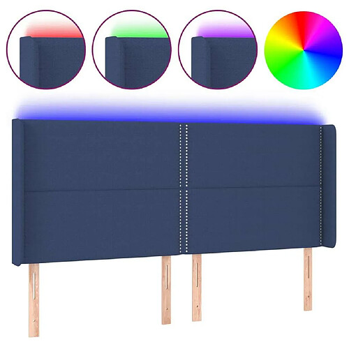 Maison Chic Tête de lit moderne à LED lumineuse pour chambre - Décoration de lit Bleu 203x16x118/128 cm Tissu -MN86263