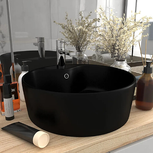 vidaXL Lavabo de luxe avec trop-plein Noir mat 36x13 cm Céramique