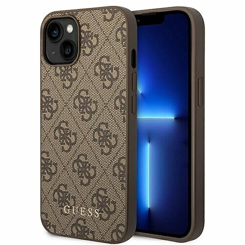 Guess Maroquinerie Devinez le logo en mÃ©tal dorÃ© 4G - Ã‰tui pour iPhone 14 Plus (marron)