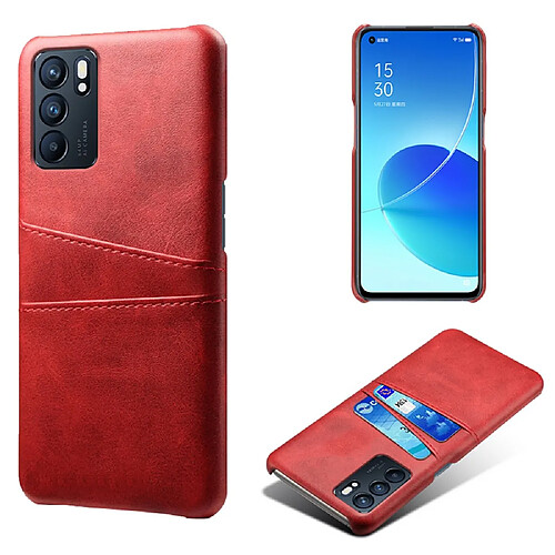 Coque en TPU + PU avec double porte-cartes rouge pour votre Oppo Reno6 5G