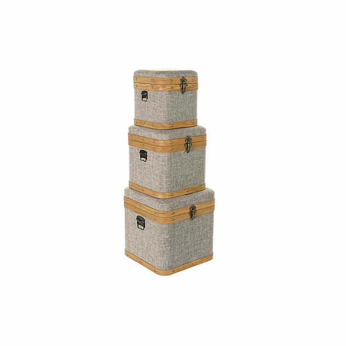 Set de boîtes décoratives DKD Home Decor Beige Naturel Bois Métal 30 x 40 cm 40,5 x 40,5 x 41,5 cm (3 pcs)