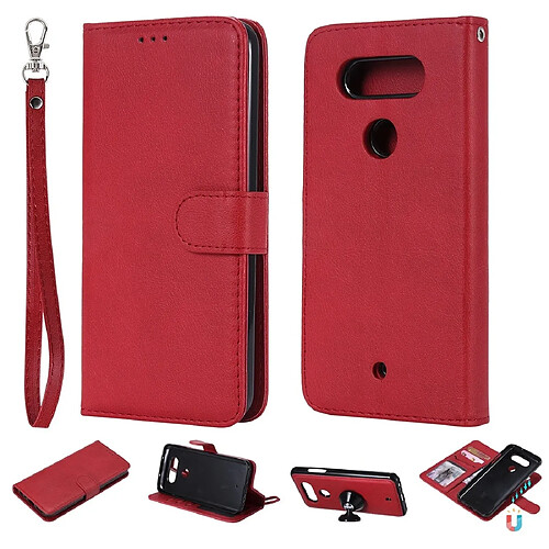 Wewoo Housse Coque Pour LG G8 ThinQ Solid Color Horizontal Flip de protection avec support et fentes cartes et portefeuille et cadre photo et lanière rouge