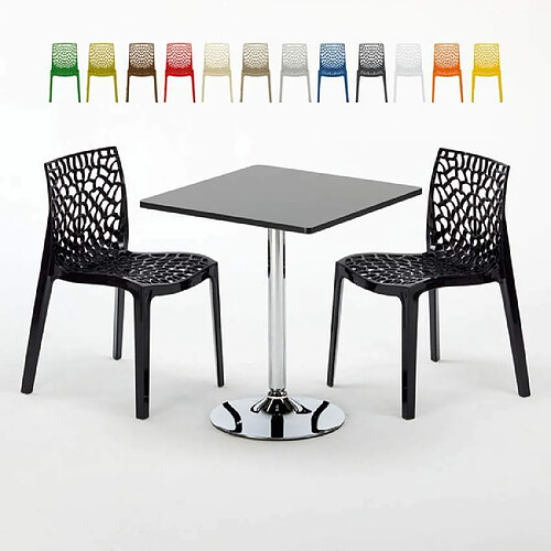 Grand Soleil Table Noir et 2 Chaises Colorées Polypro