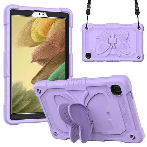 Coque en TPU + silicone avec béquille en forme de papillon et bandoulière violet pour votre Samsung Galaxy Tab A7 Lite 8.7 pouces