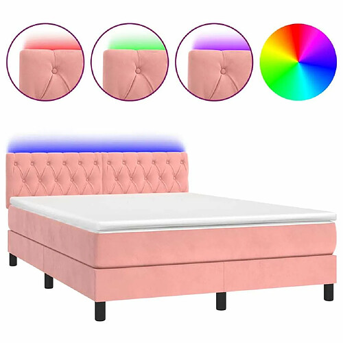 Maison Chic Lit adulte- Lit + matelas,Sommier à lattes de lit avec matelas et LED Rose 140x190 cm -GKD87735