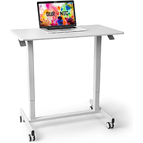 Duronic TM03T Poste de Travail mobile Assis-Debout | Hauteur ajustable de 73 à 107 cm | Surface de 88 x 50 cm | Charge maximale de 15 kg | Support à roulettes | Blanc