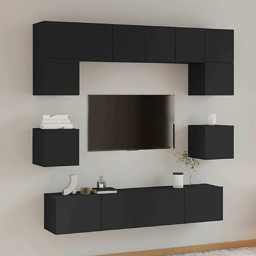 Maison Chic Ensemble de meubles TV 8 pcs | Banc TV Moderne pour salon | Meuble de Rangement - Noir Bois d'ingénierie -MN30668