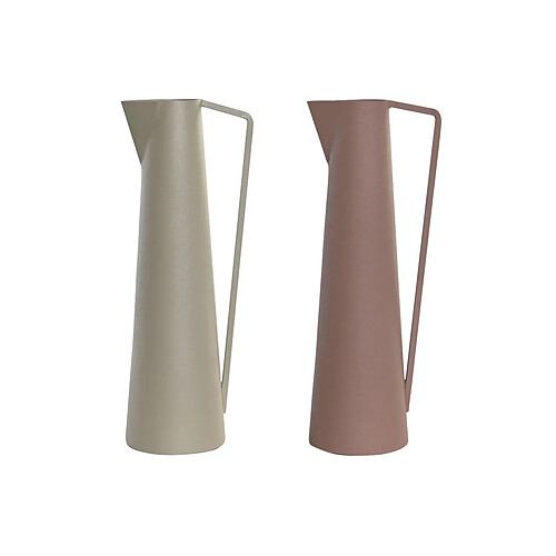 Vase DKD Home Decor 12 x 10 x 35 cm Beige Rose Fer (2 Unités)