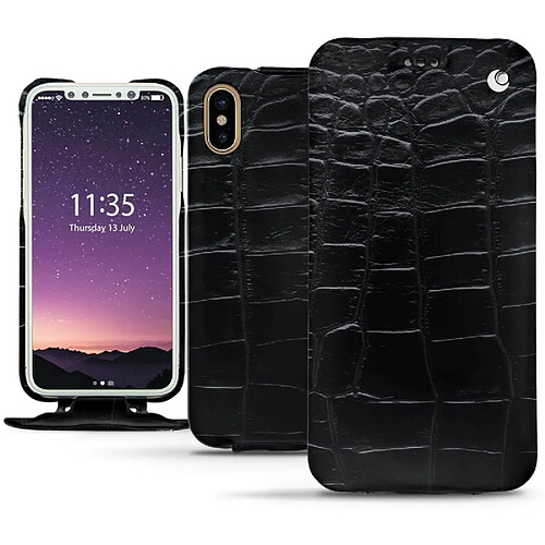 Housse cuir Apple iPhone Xs - Rabat vertical - Crocodile nero ( Noir / Black) - NOREVE