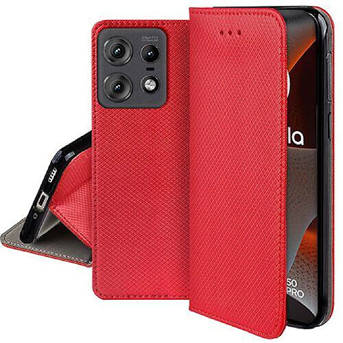 Htdmobiles Housse etui portefeuille avec coque interieure en silicone pour Motorola Edge 50 Pro 5G + film ecran - ROUGE MAGNET