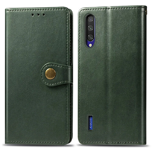 Wewoo Housse Coque Étui en cuir de protection de couleur unie rétro avec boucle pour téléphone portable lanière et cadre photo et fente carte et portefeuille et support Xiaomi Mi CC9e Vert