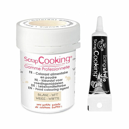 Scrapcooking Colorant alimentaire en poudre blanc + Stylo glaçage noir