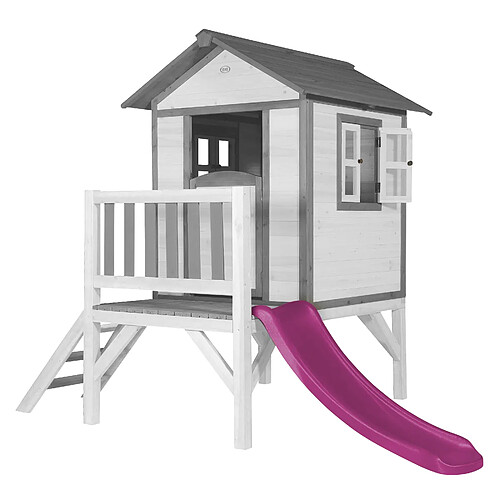 AXI Maison Enfant Beach Lodge XL BLANC avec Toboggan Violet | Maison de Jeux en Bois FFC pour Les Enfants | Maisonnette / Cabane en Bois