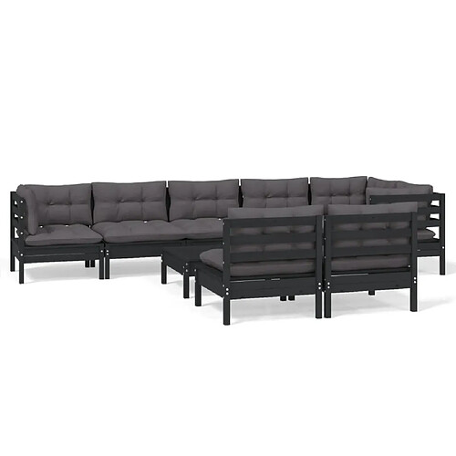 Maison Chic Salon de jardin 9 pcs + coussins - Mobilier/Meubles de jardin - Table et chaises d'extérieur Noir Bois de pin massif -MN55947