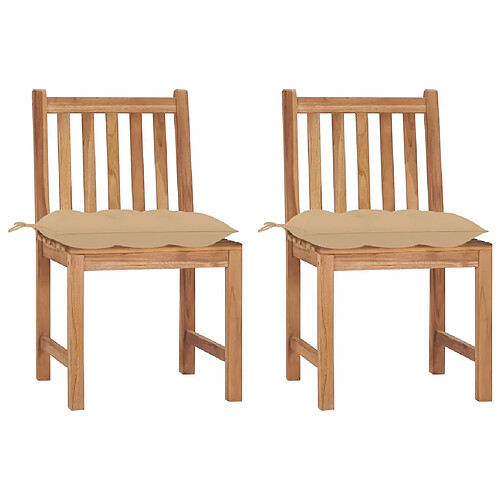 Maison Chic Lot de 2 Chaises de jardin avec coussins | Fauteuil chaises d'extérieur Bois de teck massif -GKD34375