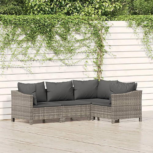 vidaXL Salon de jardin 4 pcs avec coussins Gris Résine tressée