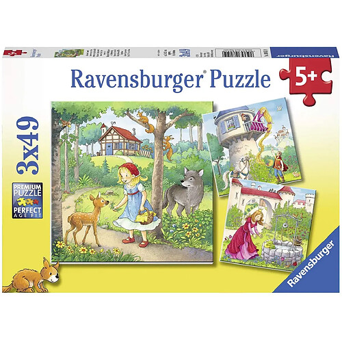 Ravensburger Puzzle pour Enfant 08051 - Raiponce - Le Chaperon Rouge et Le Roi Grenouille - 3 x 49 pièces