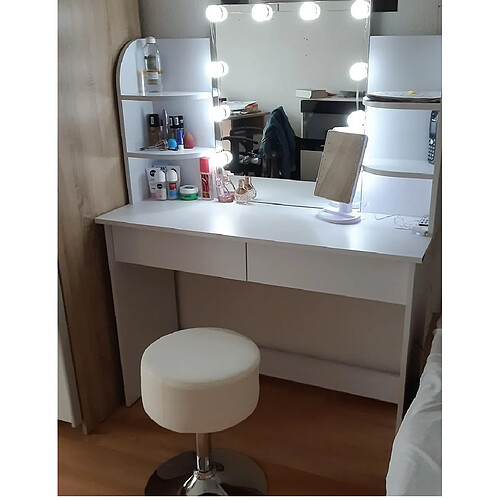 Mpc Coiffeuse blanche avec miroir + tabouret + led