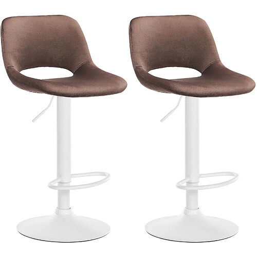 Decoshop26 Tabourets de bar chaises haute x2 avec repose-pieds en velours marron piètement métallique blanc 10_0004090