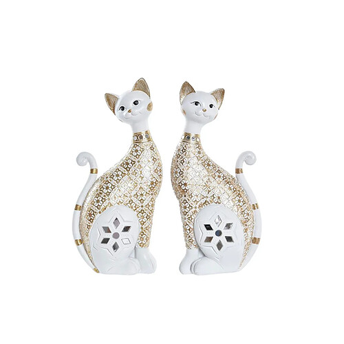 Figurine Décorative DKD Home Decor Doré Blanc Résine Chat (2 Unités) (14 x 8 x 30 cm)