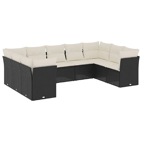 Maison Chic Salon de jardin 9 pcs avec coussins | Ensemble de Table et chaises | Mobilier d'Extérieur noir résine tressée -GKD60134