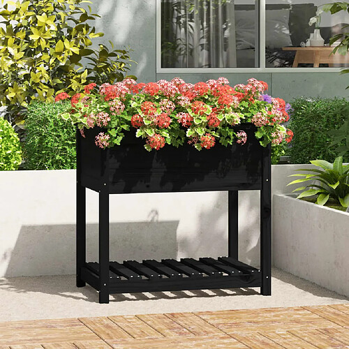 vidaXL Jardinière avec étagère Noir 82,5x54x81 cm Bois massif de pin