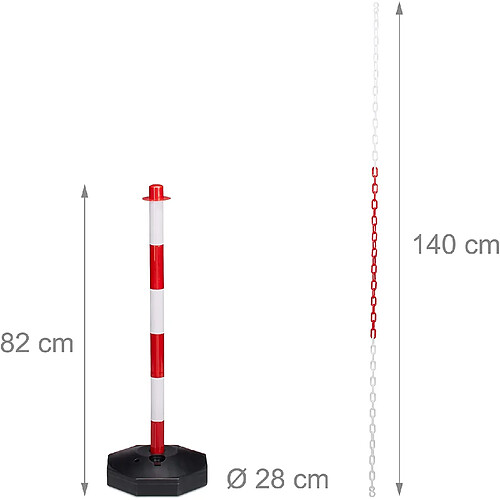 Helloshop26 Lot de 4 poteaux barrière de signalisation et délimitation parking blanc et rouge 13_0002310