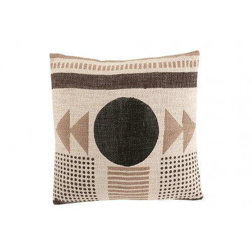 Dansmamaison Coussin Africain Graphique Rond Cotton Beige / Marron