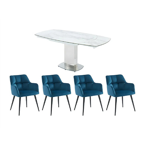 Vente-Unique Ensemble table TALICIA + 4 Chaises PEGA - Blanc et bleu