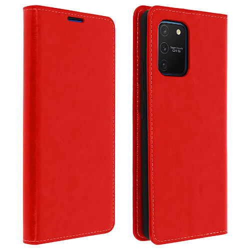 Avizar Étui Samsung Galaxy S10 Lite Cuir Véritable Porte cartes Support Vidéo rouge