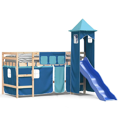 Vidaxl Lit mezzanine enfants avec tour bleu 80x200cm bois pin massif