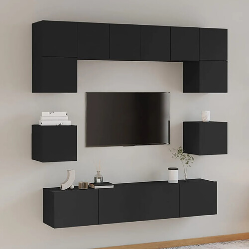 vidaXL Ensemble de meubles TV 8 pcs Noir Bois d'ingénierie