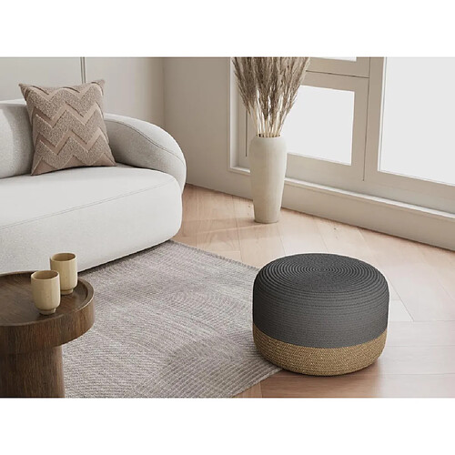 Vente-Unique Pouf rond en rotin naturel clair et gris LOMANGO