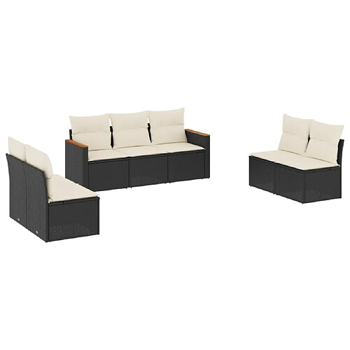 Maison Chic Ensemble Tables et chaises d'extérieur 7pcs avec coussins,Salon de jardin noir résine tressée -GKD350340