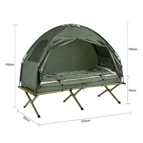 SoBuy OGS32-GR 4-in-1! Lit Pliant Lit de Camp Pliable Voyage Camping avec Toit, Sac de Couchage, Matelas Gonflable