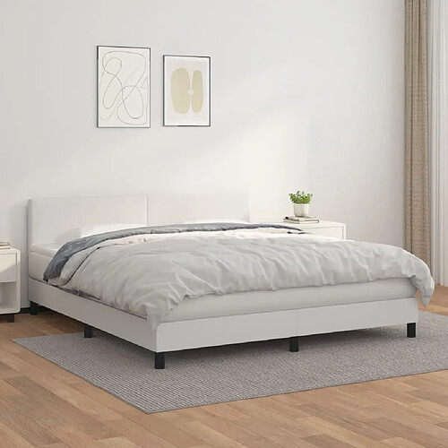 vidaXL Sommier à lattes de lit avec matelas Blanc 160x200cm Similicuir