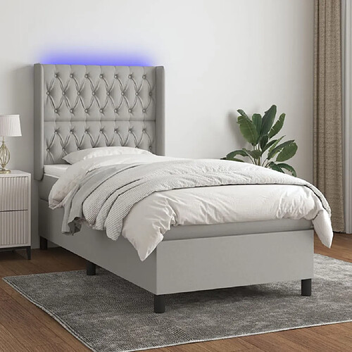 vidaXL Sommier à lattes de lit matelas LED Gris clair 80x200cm Tissu