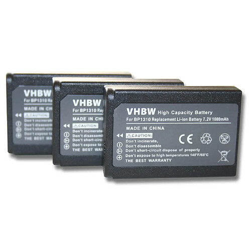 vhbw 3x batterie remplacement pour Samsung BP-1310, BP1310, ED-BP1310 pour appareil photo APRN (1000mAh, 7,2V, Li-ion)