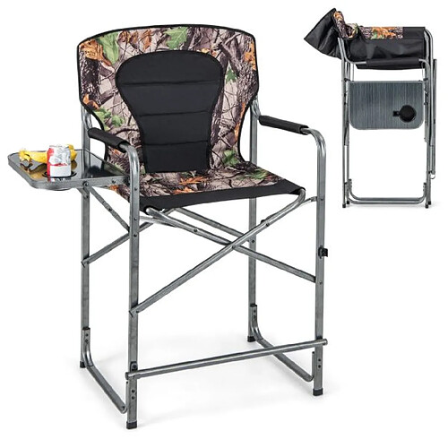 Helloshop26 Chaise de camping pliante avec table latérale amovible charge 150 kg chaise de pêche avec porte-gobelet pour chasse randonnée 20_0005010