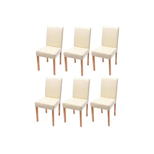 Mendler Lot de 6 chaises de séjour Littau ~ simili-cuir, crème, pieds clairs