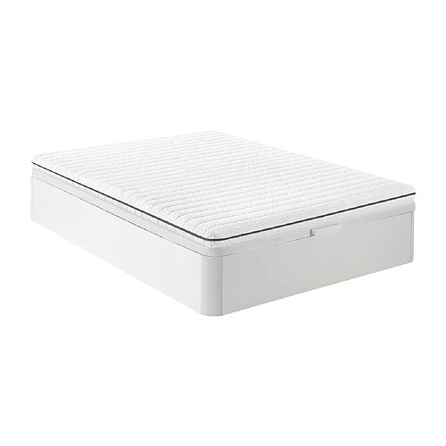 Vente-Unique Ensemble 140 x 190 cm sommier coffre blanc + matelas mousse déhoussable ép.10cm - NASUS de DREAMEA